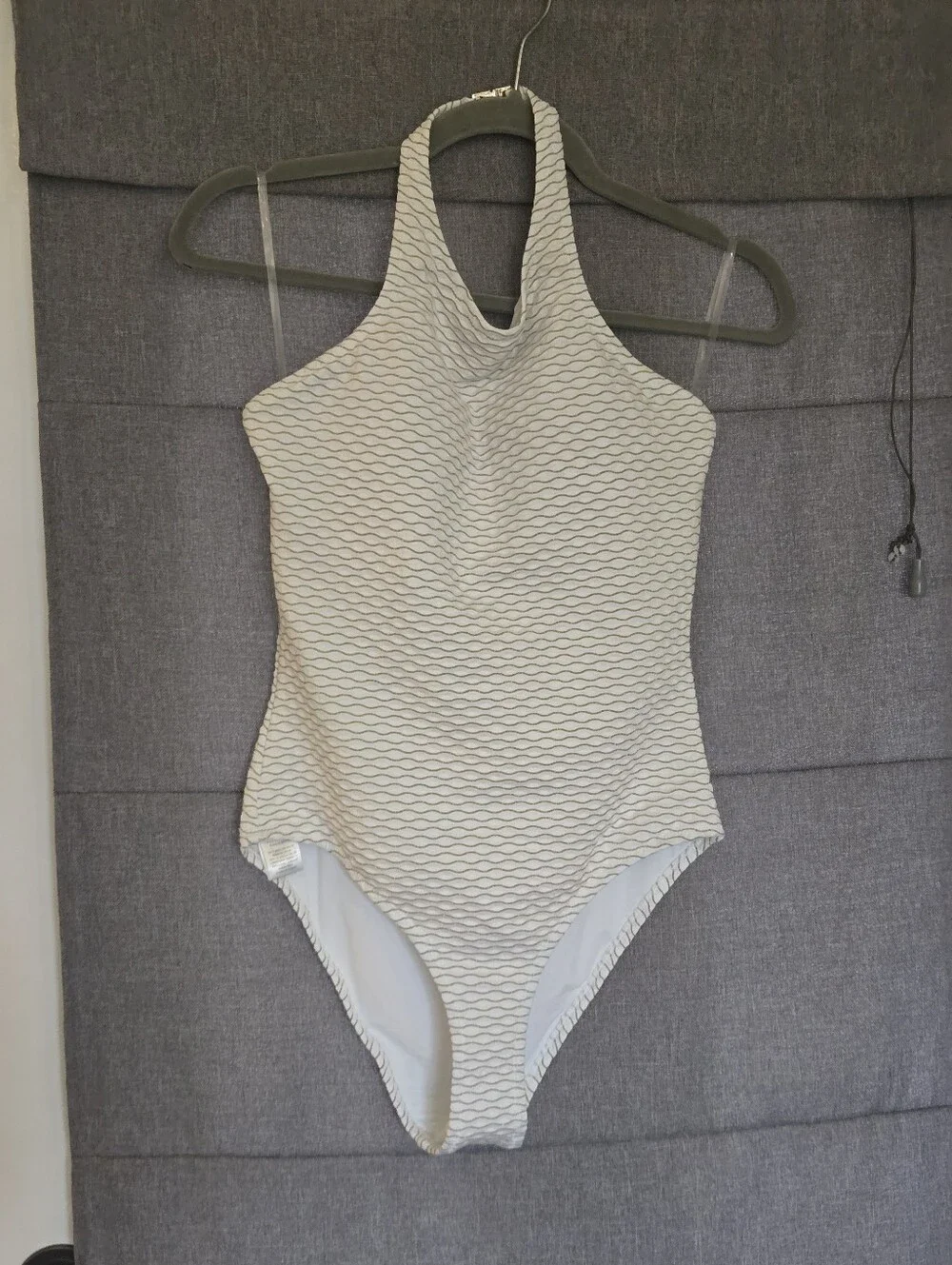 Milly Jackie Textured Waves Halter One-Piece Swimsuit, White Medium